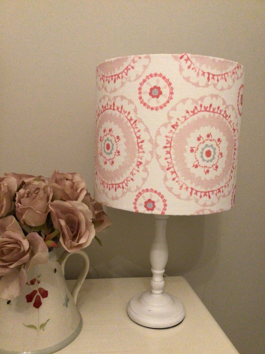 Lampshade in Peony and Sage Suzanni linen in lovely pinks - 20cm drum shade