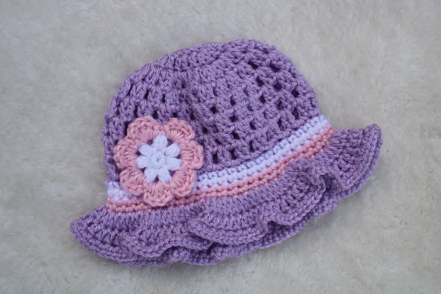 Summer Hat for Baby - Lilac Hat - Fluted Brimmed Sun Hat - Baby Girl Gift