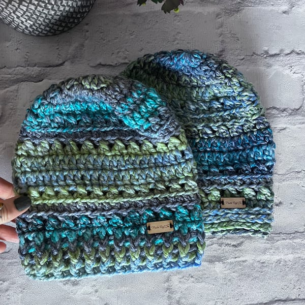 Pair of Blue-Green Beanies