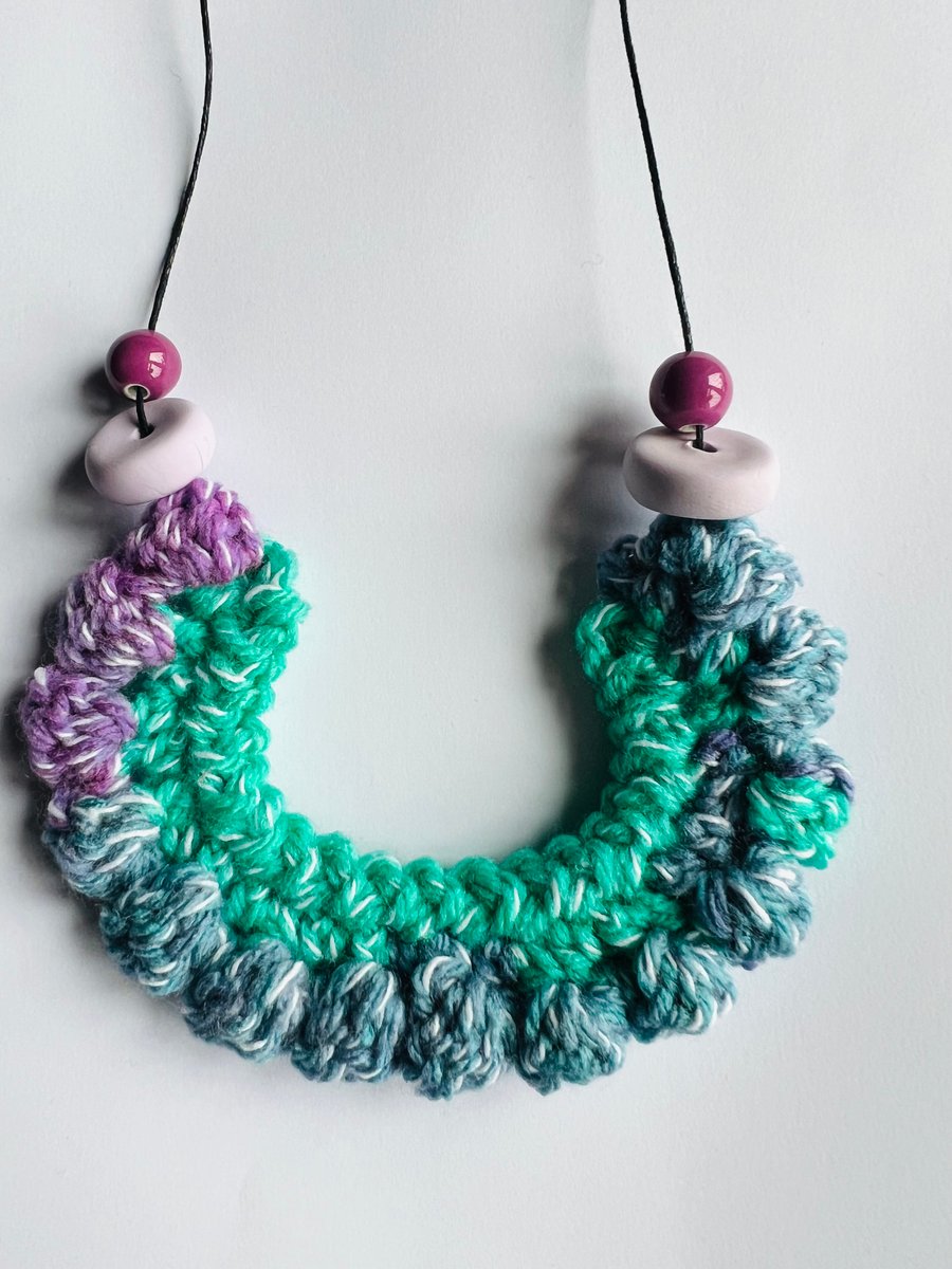 Handmade crochet pom pom bib necklace