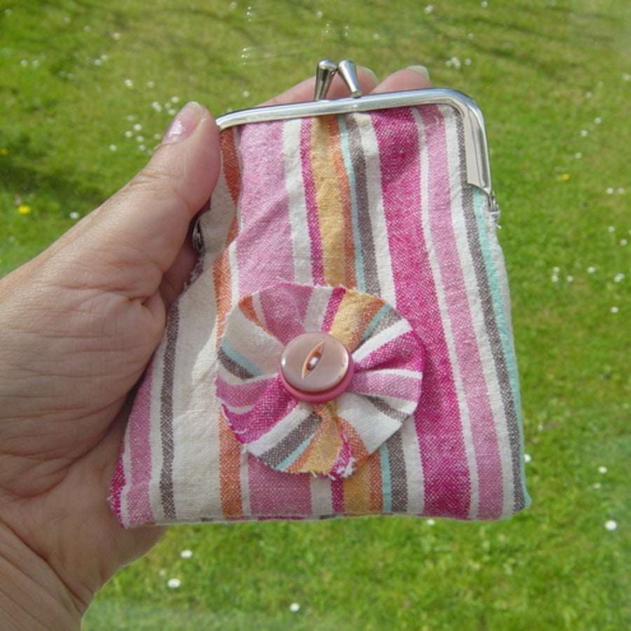 Shabby Chic Candy Stripe Small Change Clip Frame Purse.