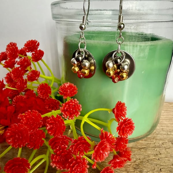Small Stainless Steel Disc Earrings with Crystal Bead