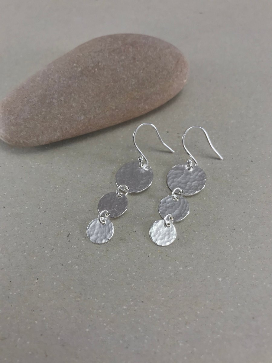 Hammered Sterling Silver Triple Circle Earrings