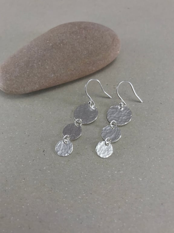 Hammered Sterling Silver Triple Circle Earrings