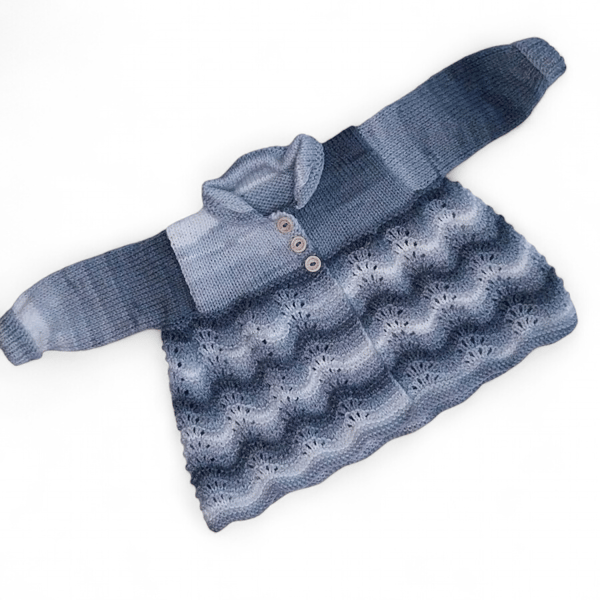 Hand Knitted Baby Cardigan, Grey White Ombre, 0-3 Months
