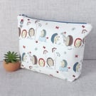Large zipped pouch, project bag, cosmetic bag, hedgehogs