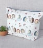 Large zipped pouch, project bag, cosmetic bag, hedgehogs