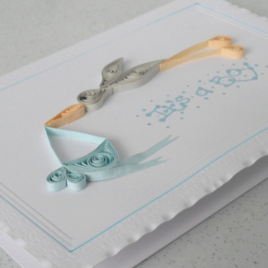 Handmade new baby boy card, birth congratulations