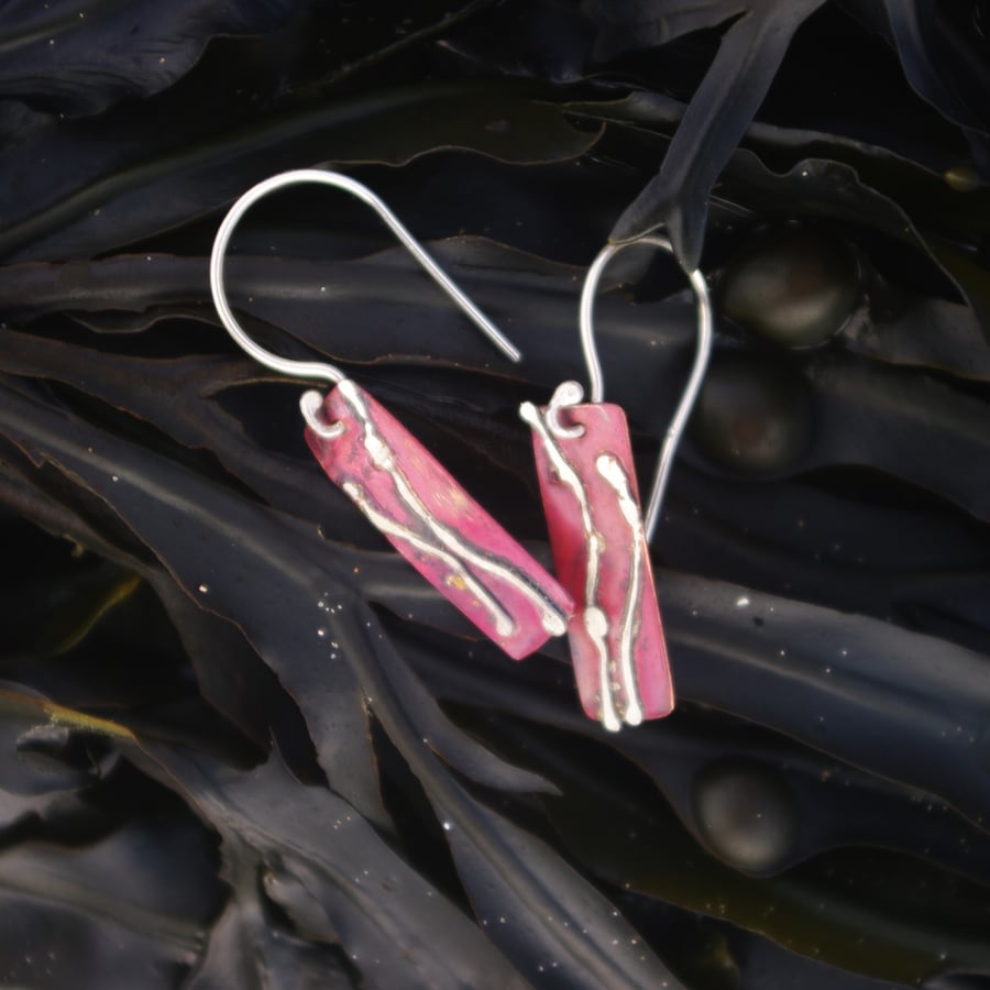 Copper and Silver Seaweed Earrings