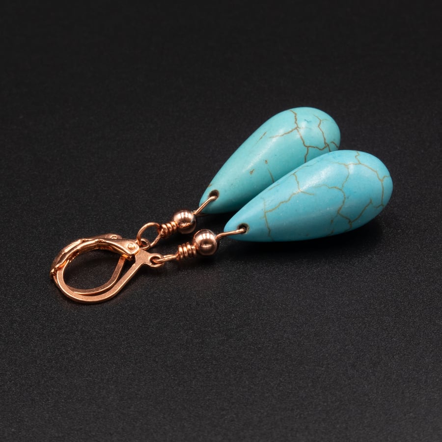  Turquoise gemstone and copper earring teardrop earrings, Sagittarius gift