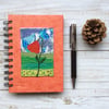 Embroidered poppy A6 lined notebook. 