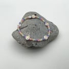 Beaded bracelet stackable rainbow with white gold heart charms