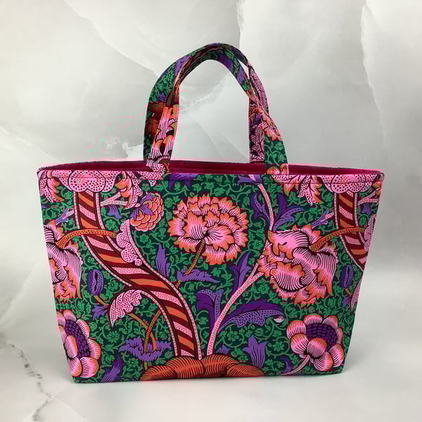 Floral tote bag, Peony shopper, handmade in Sussex