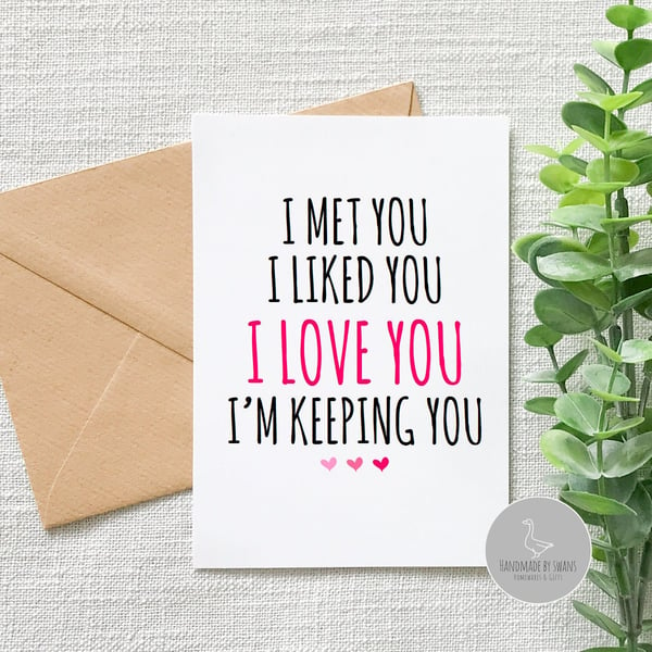 I met you, I liked you valentines day or anniversary greeting card