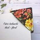 Black Floral Fabric Corner Bookmark,  
