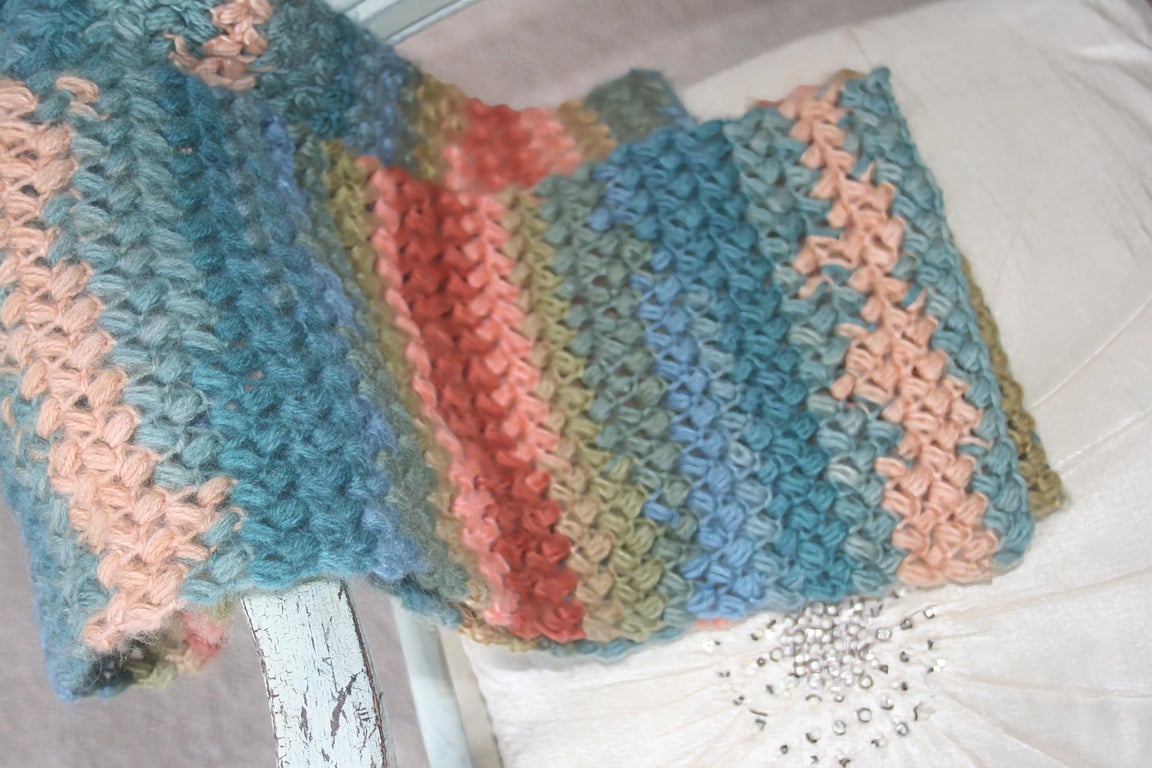 Bean Stitch Crocheted Scarf - Variegated Crocheted Scarf - Autumn Scarf