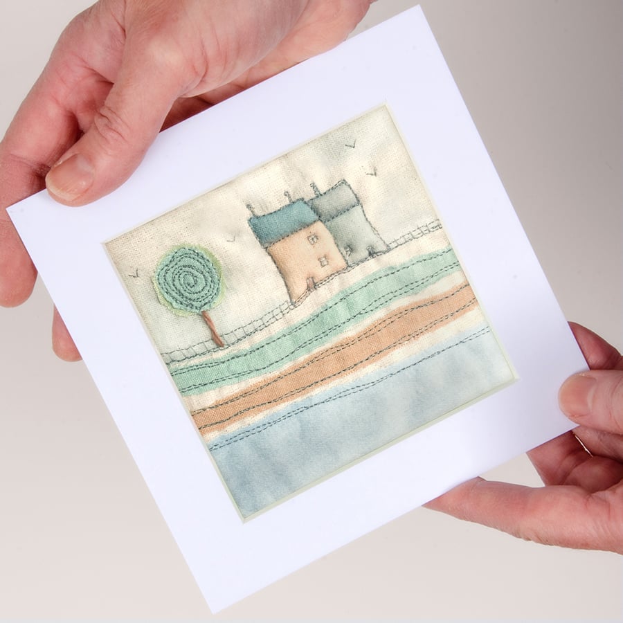 houses by the sea, textile art, gift