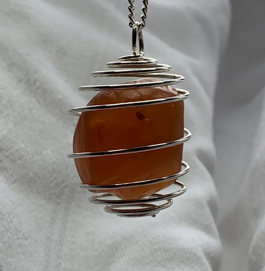 Carnelian and silver plate pendant