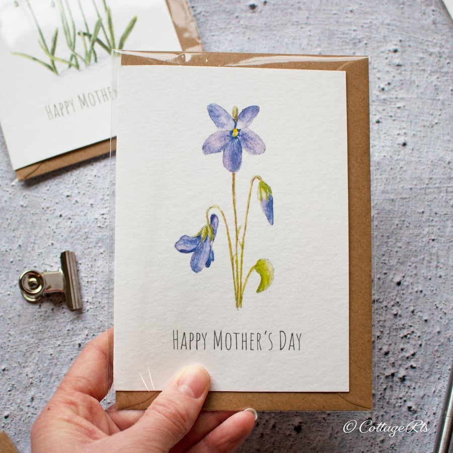 Violet Flower Greeting Card - Blank Inside - Hand Designed By CottageRts