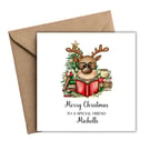 Books Reading Reindeer Merry Christmas Card