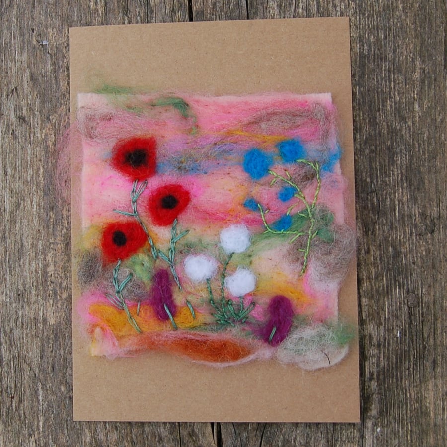 Birthday card, Wildflower meadow,  Needlefelt wool card, wild flowers
