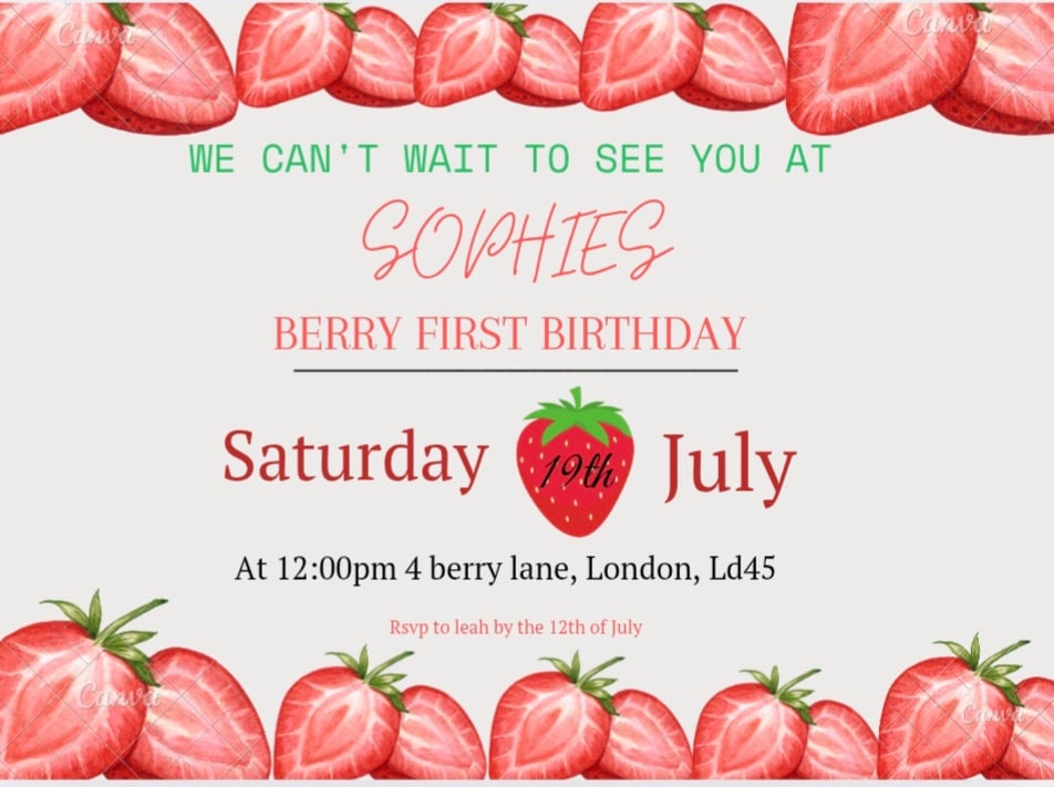 Berry First Birthday digital invitation 