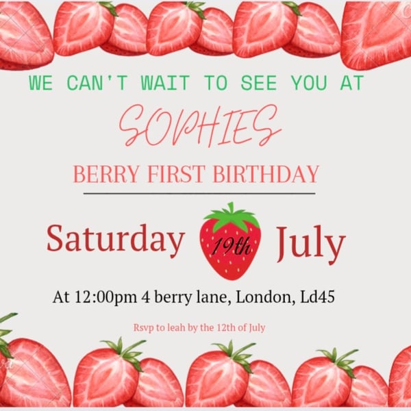 Berry First Birthday digital invitation 