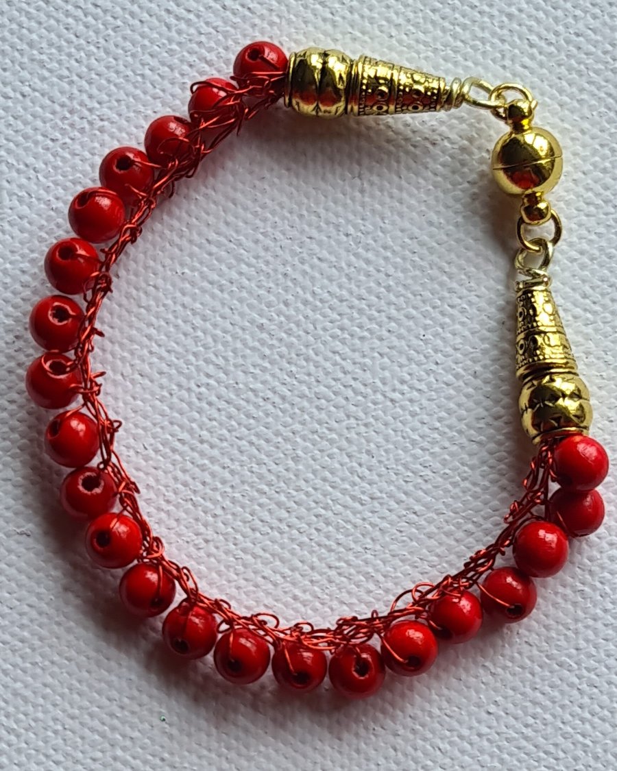 Red wooden beaded bracelet
