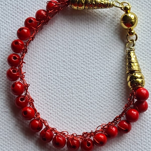 Red wooden beaded bracelet