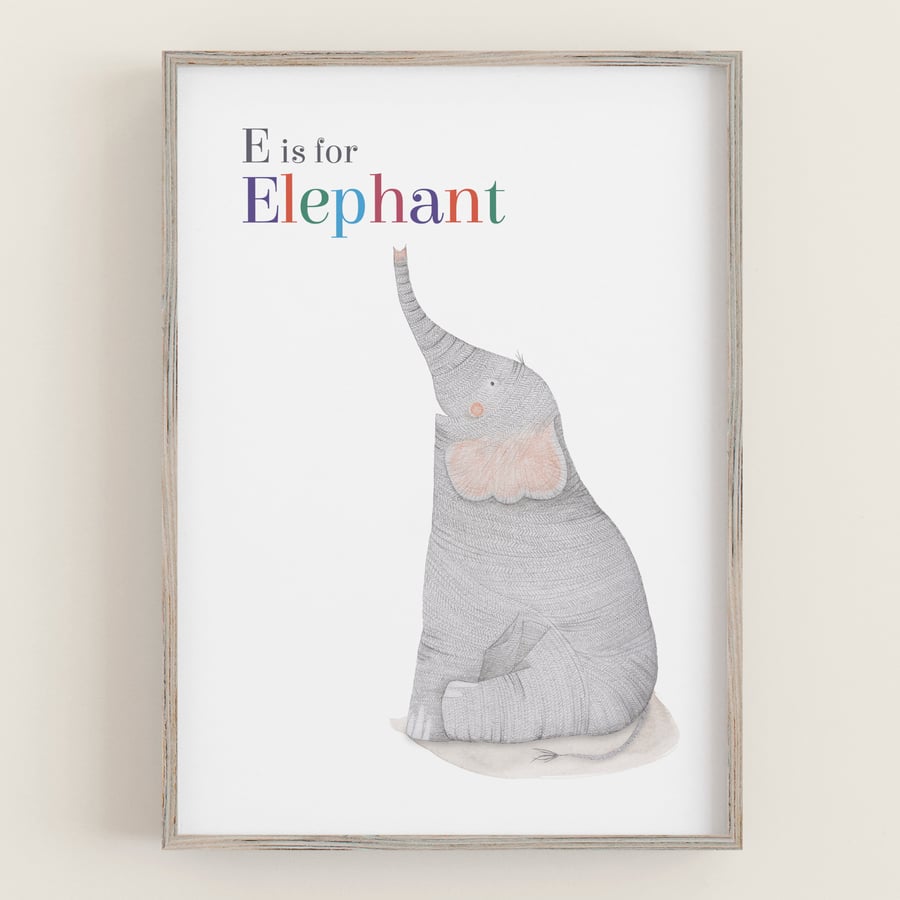 Elephant art print: Cute nursery wall decor - Folksy