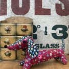 Snossage The Vintage Fabric Sausage Dog.  (Burgundy & Black)