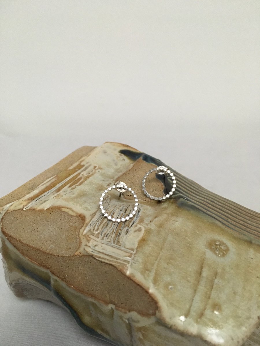 Sterling silver dotted loop studs 