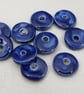 10 Medium Cobalt Blue Glazed Ceramic Washer Beads - Image 2