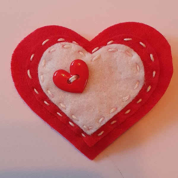 Heart Brooch in Red and White