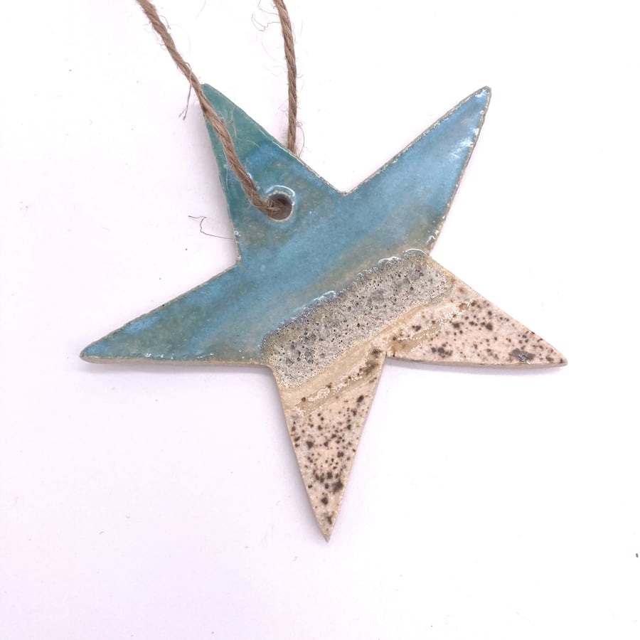 Cornish pottery star decoration. Coastal gift. Made in cornwall