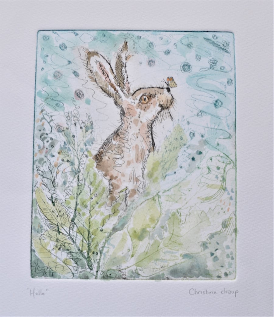 The Hare and the Butterfly - handmade picture by Christine Dracup