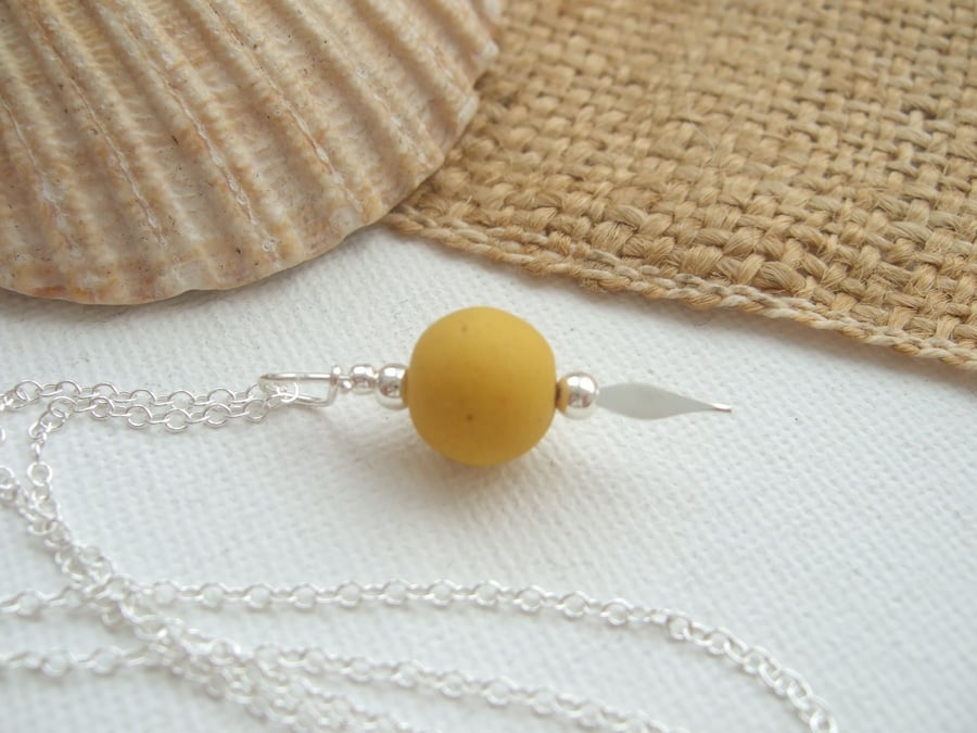 Scottish sea glass bead necklace, yellow glass bead necklace, bead pendant