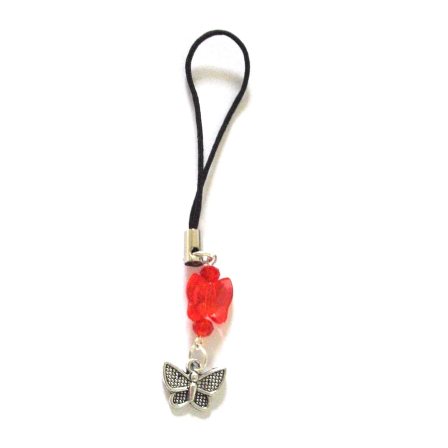 Orange Red Butterfly Phone or Bag Charm
