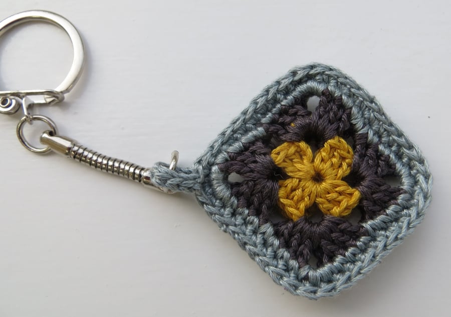Crochet keyring, Granny square, Retro gift, Miniature crochet
