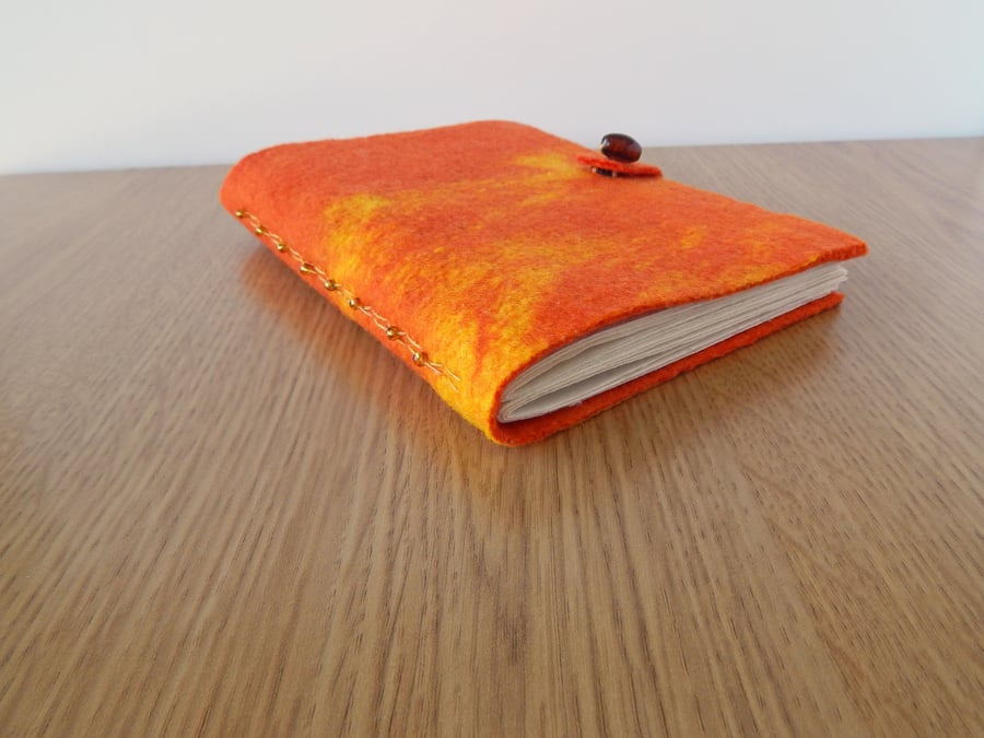 Orange Felt Journal Handmade Felt with Beads, Hand Made Paper Pages 
