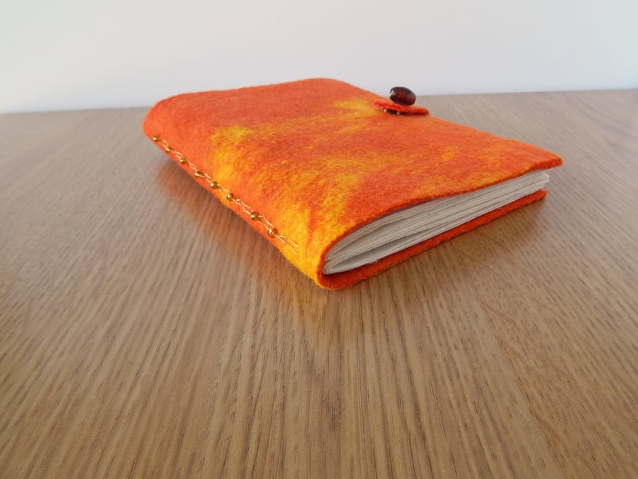 Orange Felt Journal Handmade Felt and Beads, Hand Made Paper.