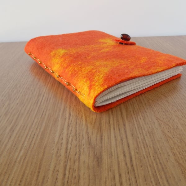 Orange Felt Journal Handmade Felt with Beads, Hand Made Paper Pages 