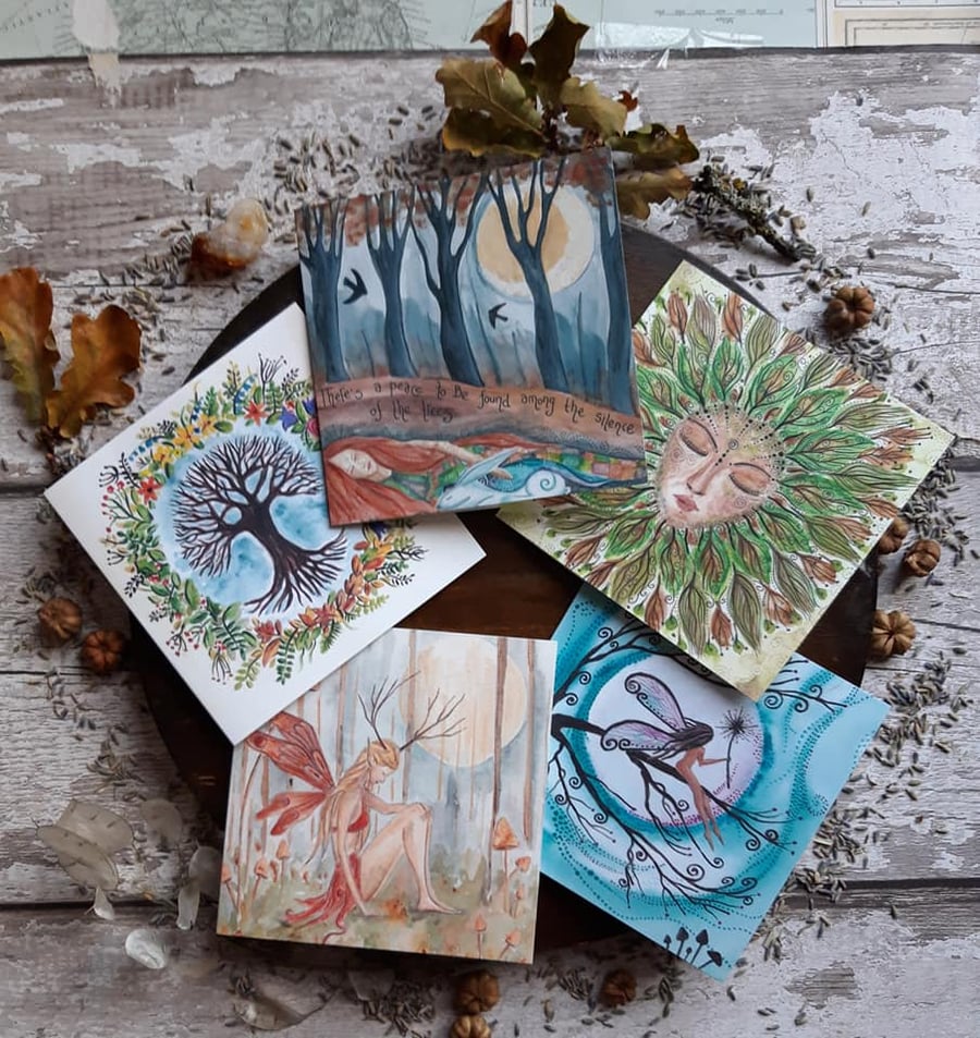 Fairy card, faerie card, greenwoman card, tree of life card, pagan cards, tree 