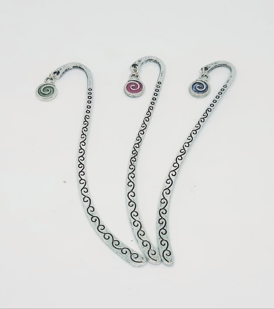 Silver Bookmark with Spiral Charm