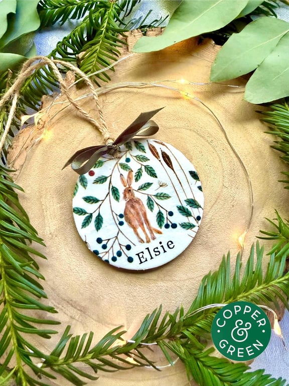 Personalised Christmas Rabbit Ornament - Woodland Christmas Decoration