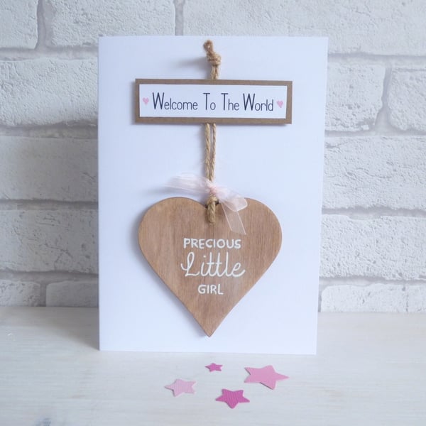 'Welcome To The World' Precious Little Girl, detachable Wooden Keepsake Card