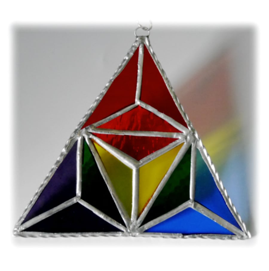 Rainbow Triangles Stained Glass Suncatcher Geometric  