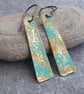 Short copper verdigris earrings, Green copper, Rustic jewellery, 7th anniversary - Image 1
