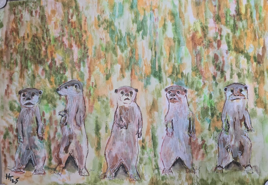 Otters frolicking - A3 original piece 