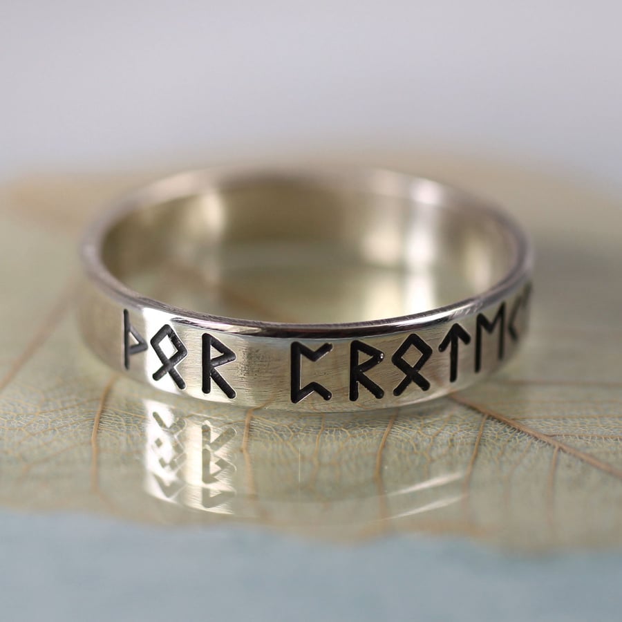 Silver Rune Ring 4 mm Wide Sterling Band Choose Your Personalised Runes